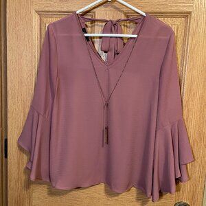 B-Wear Mauve Bell Sleeve Tie Back Blouse | Size M